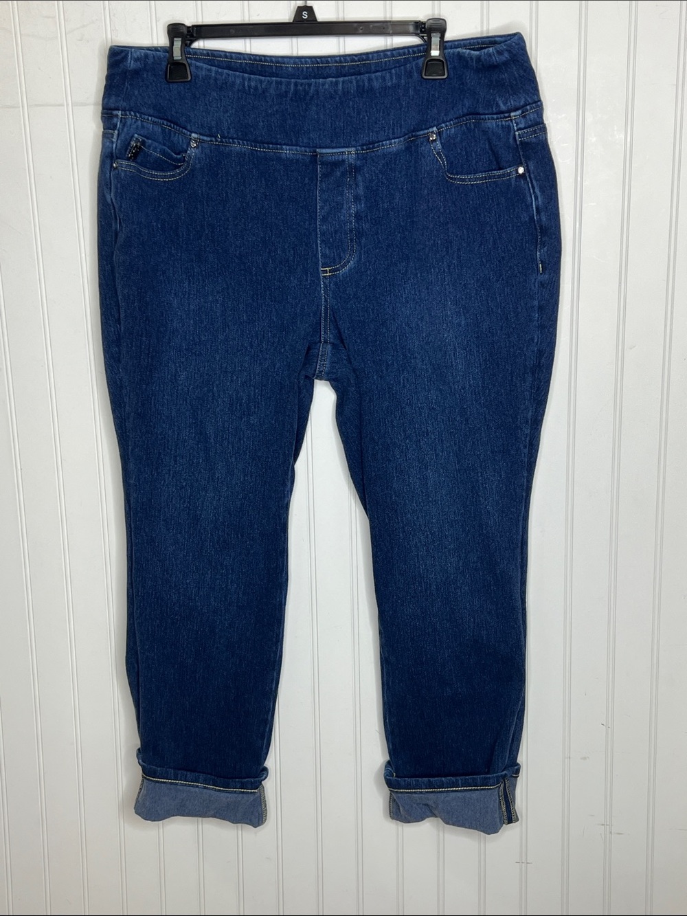 Belle by Kim Gravel Dark Blue Cropped Pull-On Jeans Size 18PW
